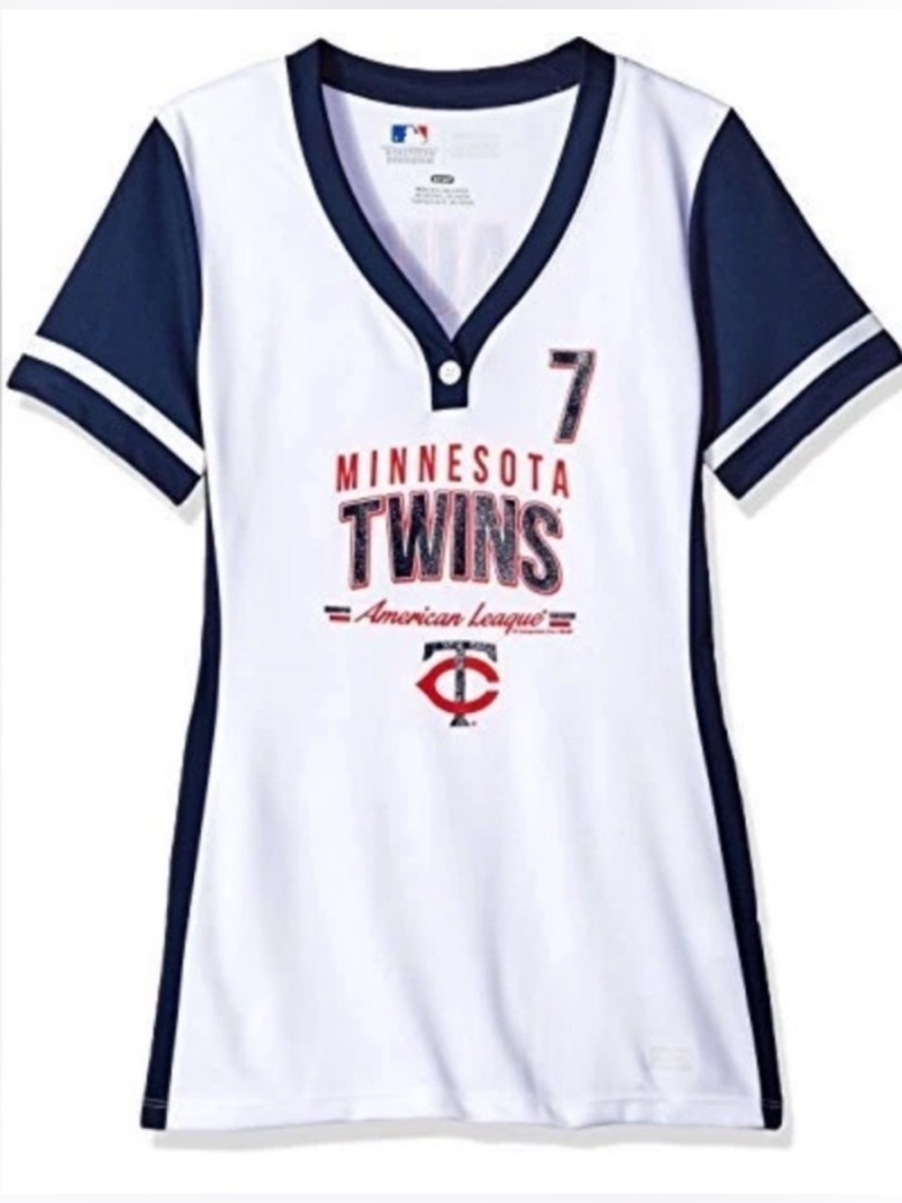 NWT [MLB] Minnesota Twins MLB V-Neck Sparkle Jersey Shirt Joe Mauer #7 Women’s S